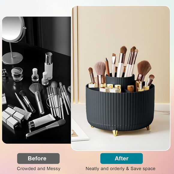 Diesisa 5 Slot Holder Brushes Black Cup 360° Rotating Makeup Brush Holder - Picture 5 of 5